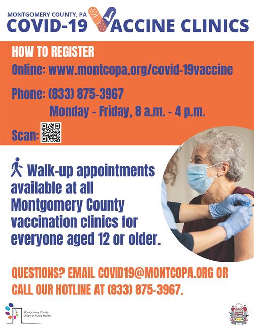 Montgomery County, PA COVID-19 Vaccine Clinic Flyer